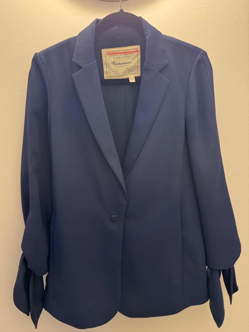 Anthropologie Cartonnier Navy Tie-Sleeve Blazer Size 2 Small